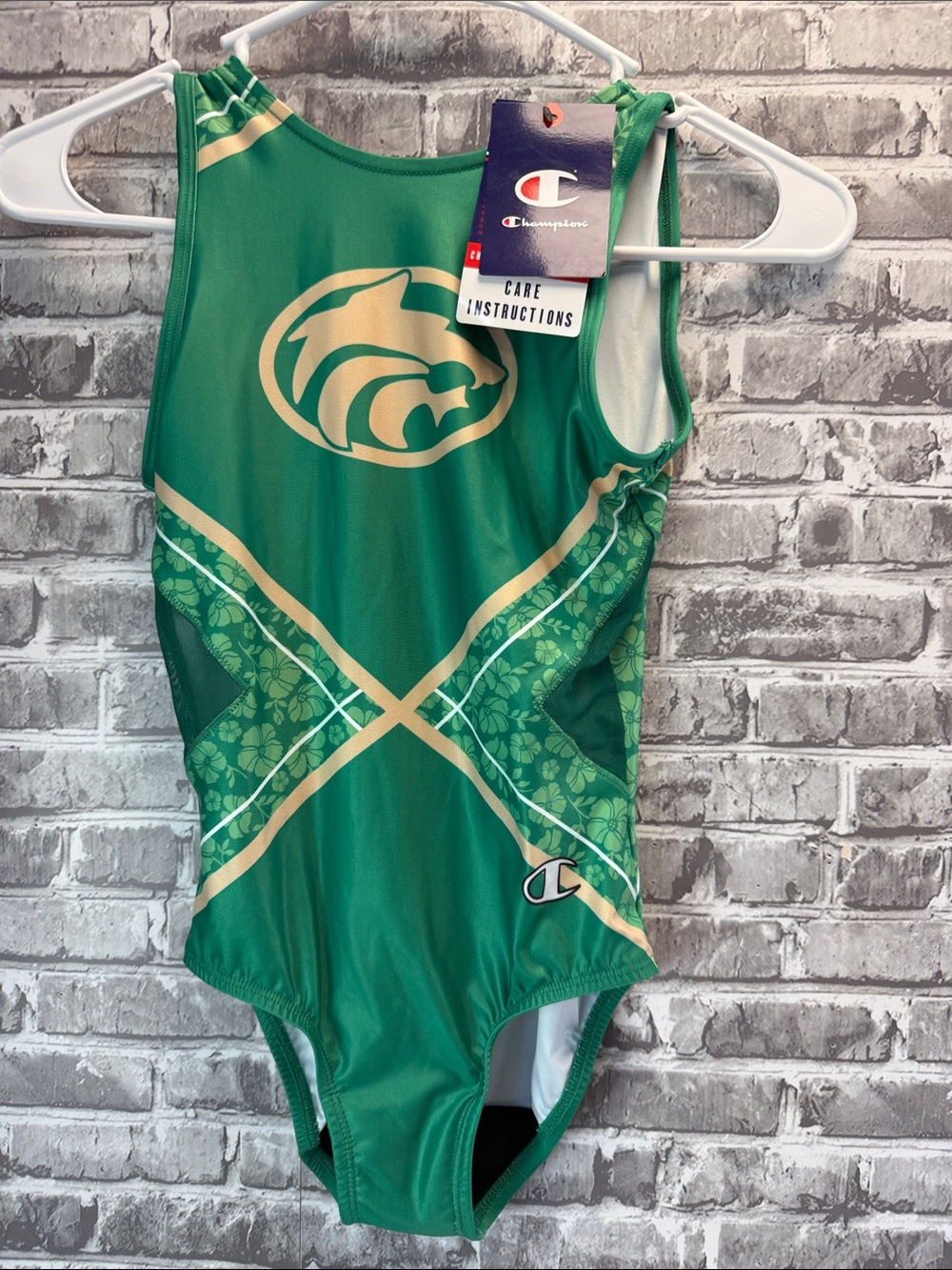 NWT Buford Wolves Champion Green Girls' One-Piece gymnastics with Gold Accents